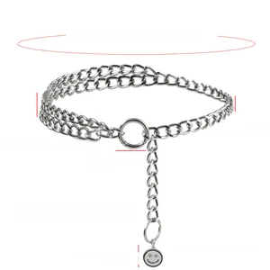 Detailed view of silver double-layer star waist chain with a smiley face pendant