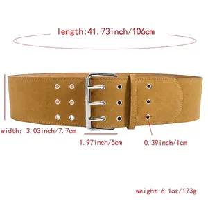 Wide ginger velvet belt with silver triple-row buckle and metal eyelet details