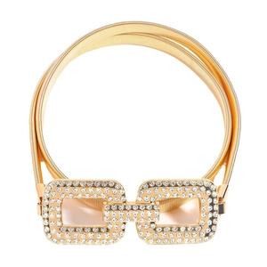 Elegant gold elastic spring belt with rhinestone square buckle for dresses