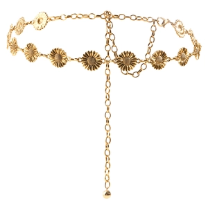 Elegante gouden zonnebloem schakelriem met verstelbare ketting voor damesjurken en rokken