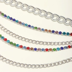Elegant multi-layer silver metal waist chain with colorful rhinestones for dresses
