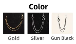 Detaillierter Vergleich von mehrlagigen Hosenketten aus Metall in Gold, Silber und Gunmetal