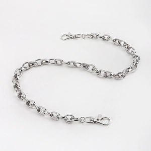 Polished silver double layer hip-hop pants chain with metal lobster clasps for jeans