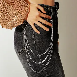 Hip Hop Three Layer Metal Trousers Chain For Men Women Punk Retro Jeans Waist Chain Street Dance Alloy Belt Accessories