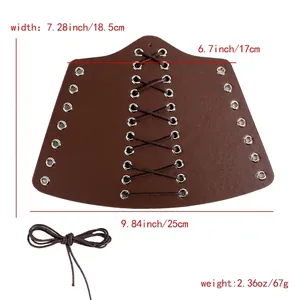 Brown leather medieval knight bracer with lace-up design and metal eyelets 18.5x25cm