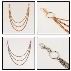 Three-layer metal hip-hop pants chain with lobster clasps in gold and silver finishes