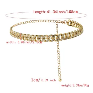 Ceinture chaîne dorée élégante avec strass brillants et fermeture à fermoir réglable