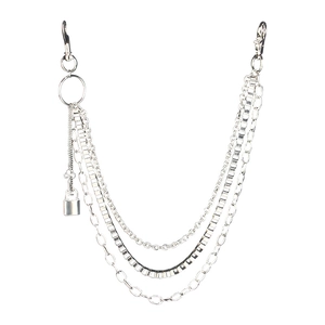 Three-layer silver punk hip hop pants chain with square lock pendant for stylish decoration