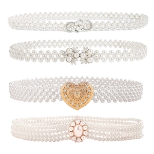 Elegante Kunstparel Elastische Riem Voor Dames Metaallegering Strass Gesp Corset Jurk Decoratieve Mode Taillegordel