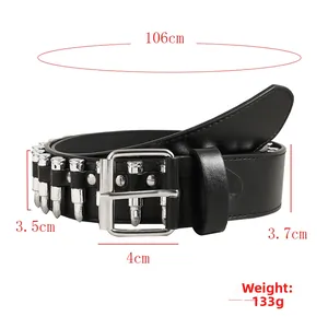 Ceinture punk Y2K noire avec rivets en forme de balles et détails de dimensions