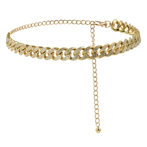 Chaîne de corps dorée élégante style gourmette avec strass et fermoir ajustable