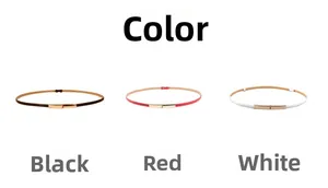 Three-color minimalist women waist belts in black red and white with gold metal buckles