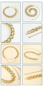 Macro view of golden chunky chain belt with lobster clasp and adjustable ball pendant