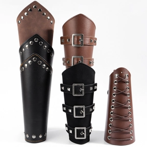 Vintage Medieval Viking style faux leather wrist guard with metal buckles and rivets