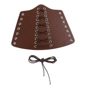 Vintage brown leather wrist guard with metal eyelets and adjustable cross-lace straps