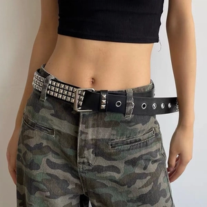 Ceinture en Cuir PU Punk Rock avec Rivets de Balle pour Femmes Hommes Y2K Harajuku Hip Hop Ceinture Réglable en Alliage Boucle à Ardillon Mode Ceinture Jeans