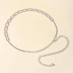 Detail of silver chain belt with rhinestone oval links and adjustable lobster clasp