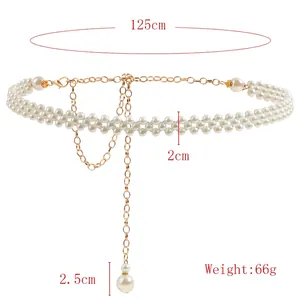 Eleganter elastischer Perlen-Taillengürtel für Damen mit goldener Troddel und doppelter Perlenreihe