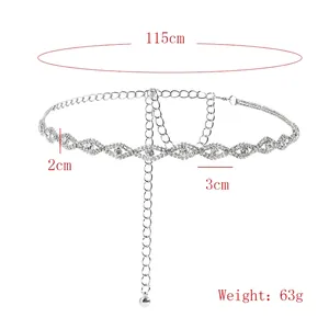 Chaîne de taille argentée à strass losange pour robes, longueur 115cm poids 63g
