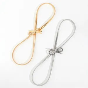 Elegant gold and silver elastic metal waist belts with minimalist bow buckle design