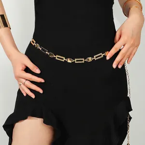 Women Fashion Gold Alloy Geometric Waist Chain Link Belt Adjustable Minimalist Body Jewelry For Dresses Accessory