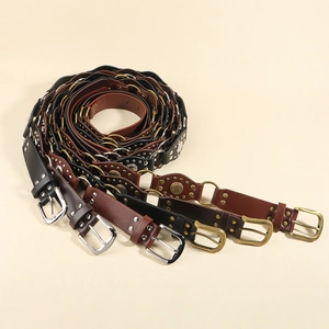 Ceintures vintage en cuir PU style Western avec boucles en métal et rivets assortis