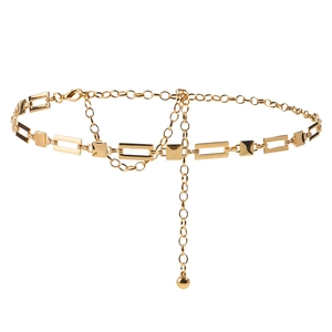 Elegant gold metal waist chain with geometric hollow links and adjustable lobster clasp