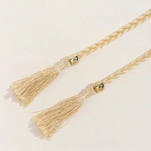 Ceinture à pampilles tressée beige élégante avec perles dorées pour robes et tenues