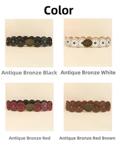 Dettaglio della cintura boho vintage con dischi traforati e fibbia in bronzo