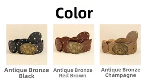 Trois ceintures Y2K en similicuir avec bords ondulés et boucles en métal à motifs floraux
