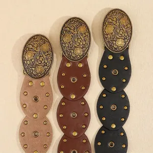 Ceintures bohèmes en cuir PU avec boucles vintage en métal en beige, marron et noir