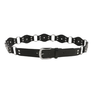 Ceinture noire en cuir PU style punk western avec anneaux en métal et rivets vintage