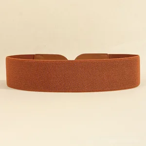 Detail eines orange-braunen breiten elastischen Gürtels mit hochwertigen Leder-Nähten