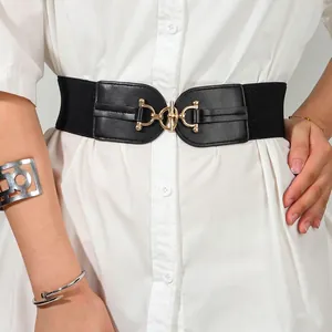 Mode Elastischer Breiter Taillengürtel Für Damen PU-Leder Korsett-Gürtel Dekorativ Pferdegebiss-Schnalle Dehnbarer Miedergürtel Für Kleider Röcke Mäntel