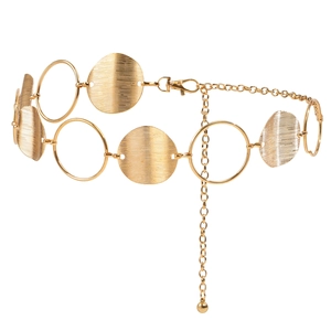 Vintage gold hollow disc waist chain with lobster clasp and adjustable tassel tail for skirts