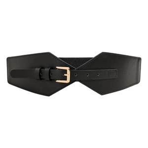 Breiter elastischer Taillengürtel für Damen mit schwarzem Leder und goldener Schnalle