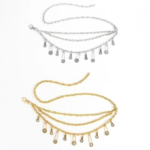 Retro multi-layer metal chain belt with coin pendants in gold and silver finish