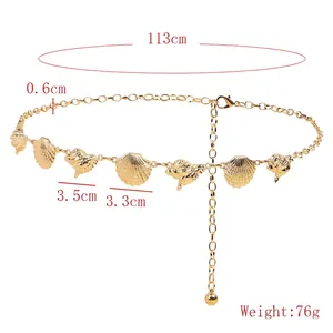 Bohemian gold metal waist chain with seashell pendants and adjustable lobster clasp