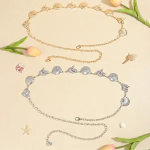 Bohemian seashell and dolphin metal waist chain belt in gold and silver finish