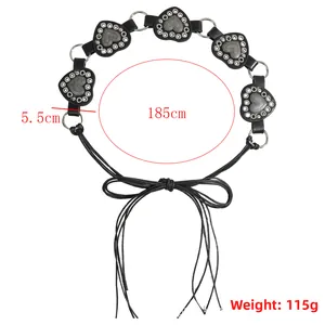 Detail view of heart-shaped leather belt with silver studs, width 5.5cm, length 185cm