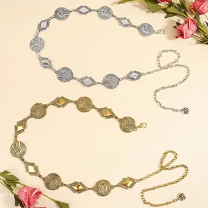 Bohemian retro metal waist chain in silver and gold with rose pendant for dresses