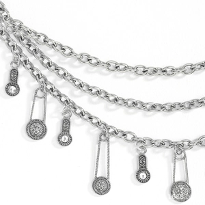 Retro multilayer silver metal waist chain with lion head pendants and pin charms