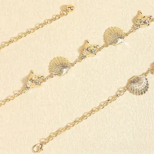 Bohemian gold shell waist chain belt with sea scallop and conch charms for women