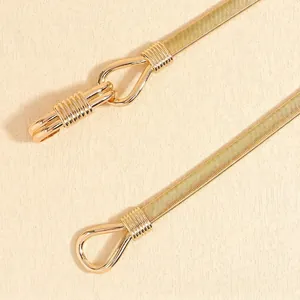 Elegant gold metal elastic waist chain with woven texture and hook buckle for dresses