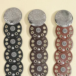 Detailed comparison of three bohemian waist belts in black, dark coffee, and reddish brown