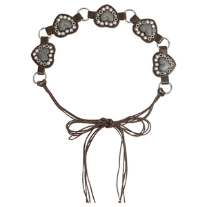 Vintage brown leather heart-shaped belt with silver metal accents and adjustable ties