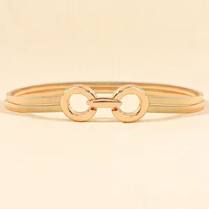 Elegant gold elastic spring waist chain with geometric double ring buckle for dresses
