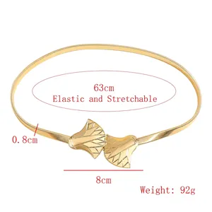 Bohemian gold elastic metal waist chain belt with elegant ginkgo leaf buckle design