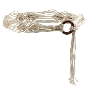 Ceinture tressée bohème avec boucle ronde en bois et coquillages pour robes