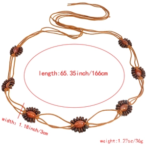 Ceinture tressée bohème vintage avec perles en bois et pierres rouges pour femmes